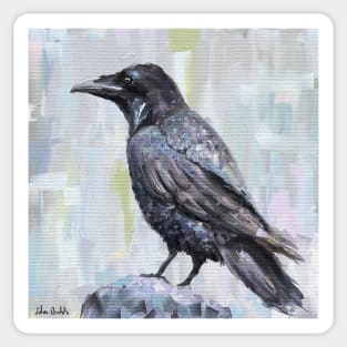 The Raven - Digital Oil Painting with Gray and Pastel Background Sticker